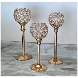 🪞 NEW set- sparkling votive decorative set of 3 in rose gold tone with crystals